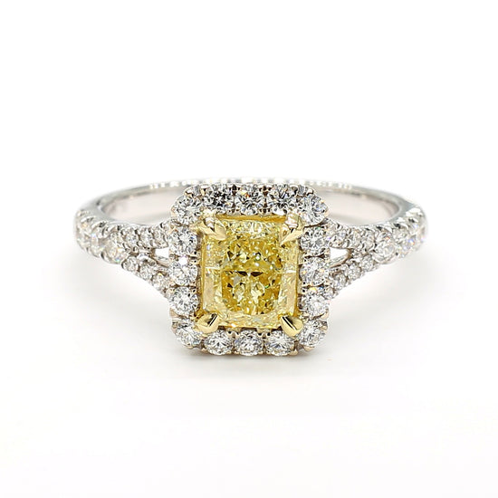 GIA Certified Natural Yellow Radiant Diamond 1.51 Carat TW Gold Cocktail Ring