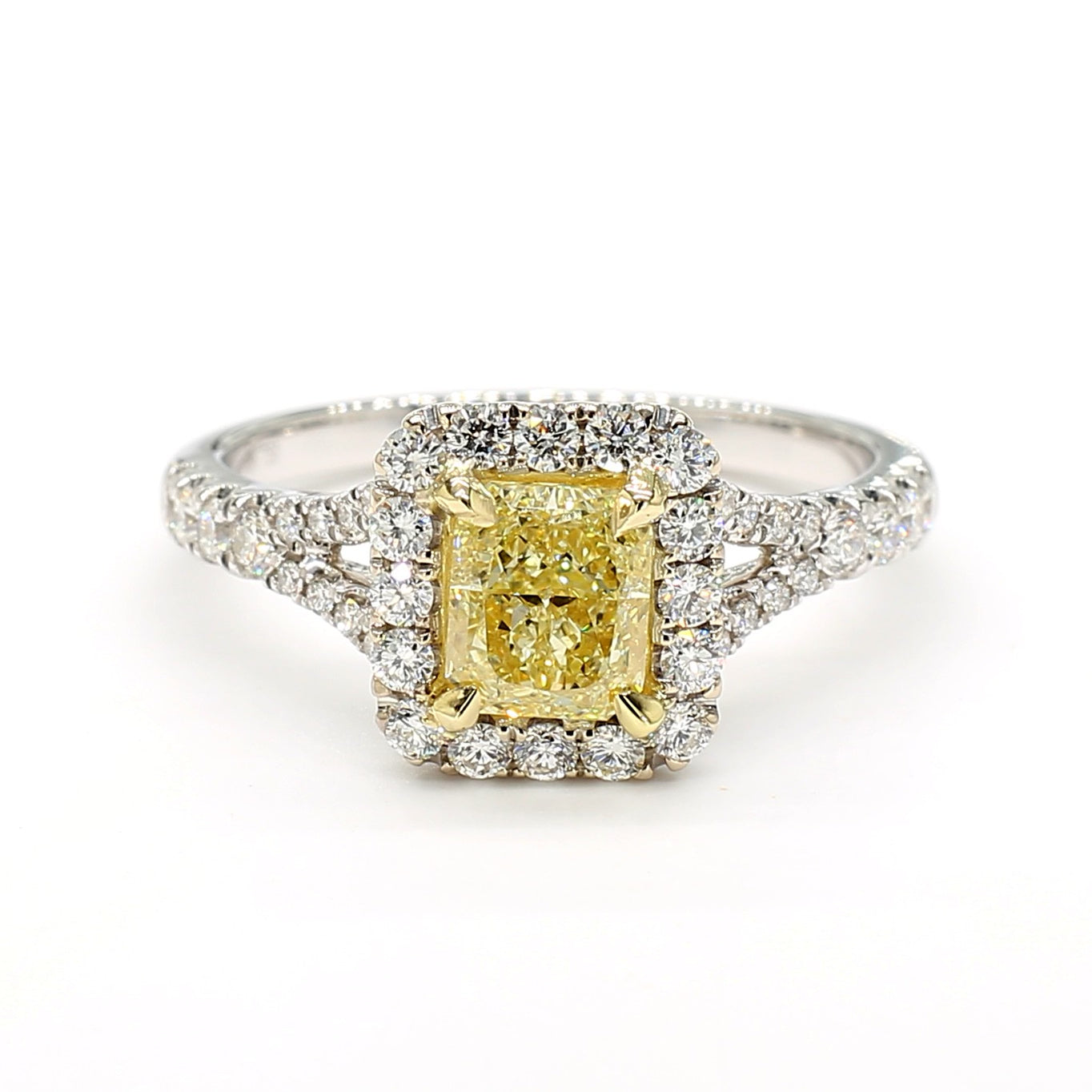 GIA Certified Natural Yellow Radiant Diamond 1.51 Carat TW Gold Cocktail Ring