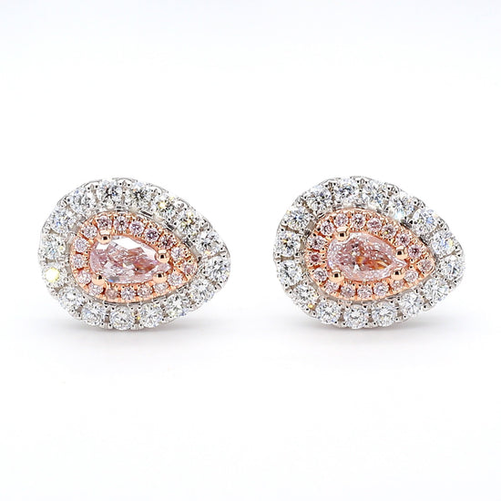 GIA Certified Very Light Pink Pear Diamond 1.15 Carat TW Gold Stud Earrings
