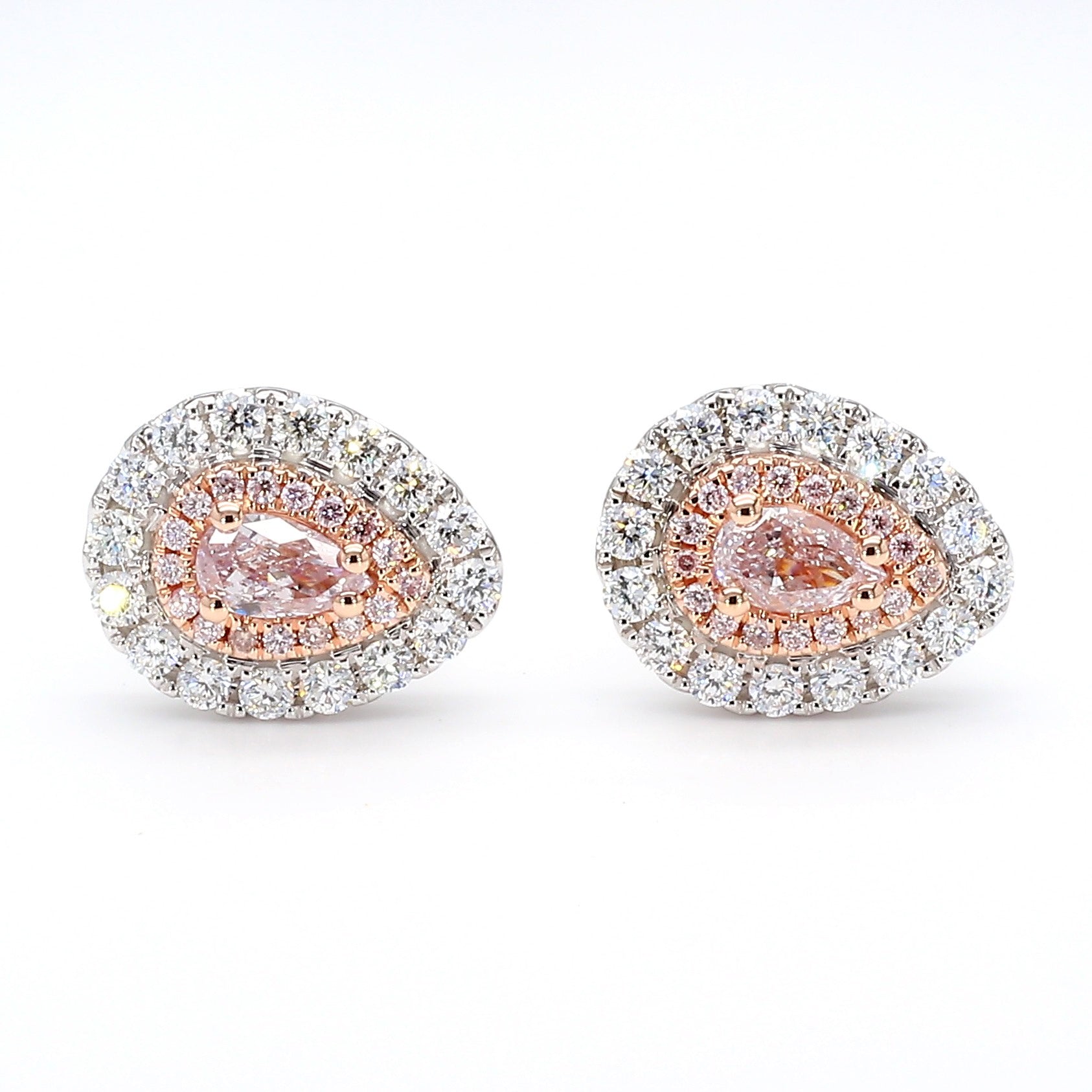 GIA Certified Very Light Pink Pear Diamond 1.15 Carat TW Gold Stud Earrings