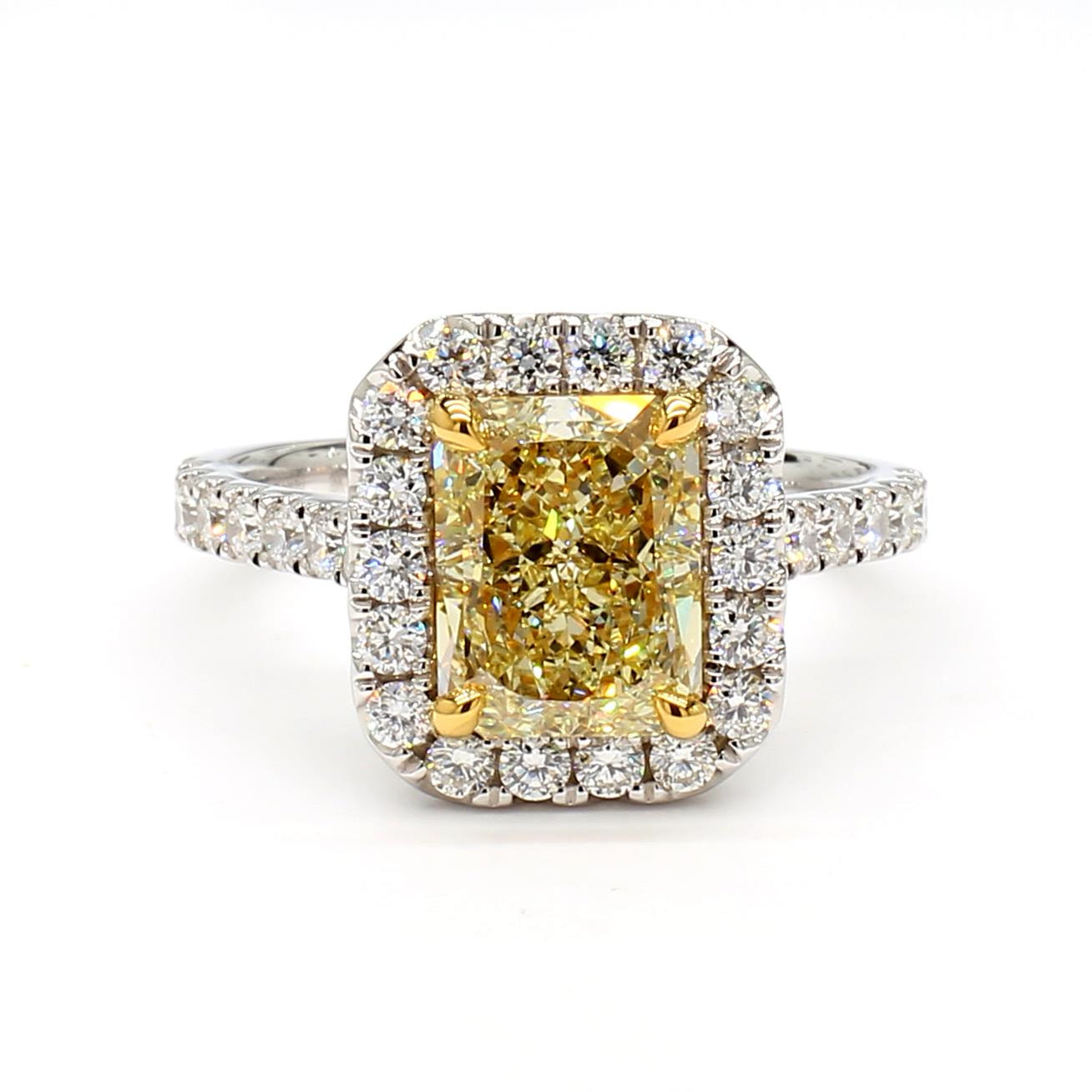 GIA Certified Natural Yellow Radiant Diamond 2.95 Carat TW Plat Cocktail Ring