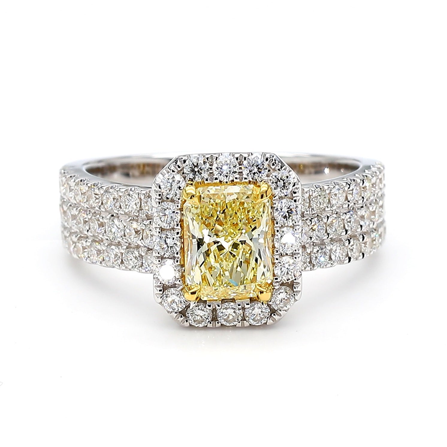 GIA Certified Natural Yellow Radiant Diamond 1.81 Carat TW Gold Cocktail Ring