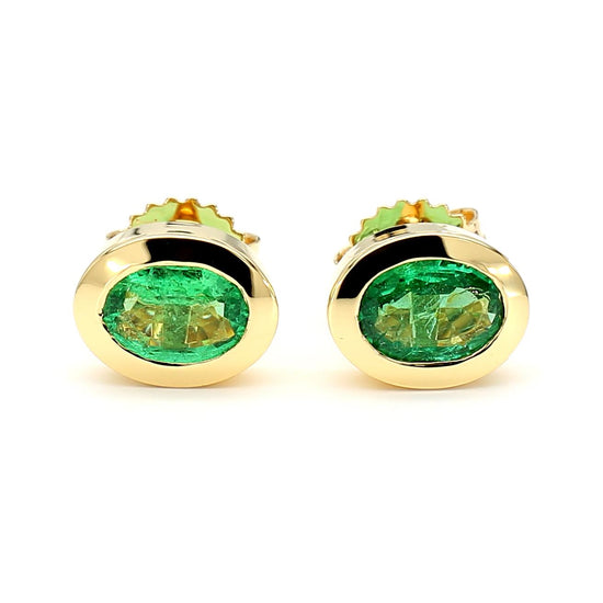 Natural Oval Emerald 1.32 Carat TW Gold Stud Earrings