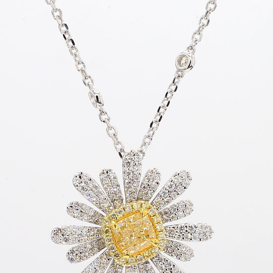 GIA Certified Natural Yellow Cushion Diamond 1.58 Carat TW Gold Drop Pendant