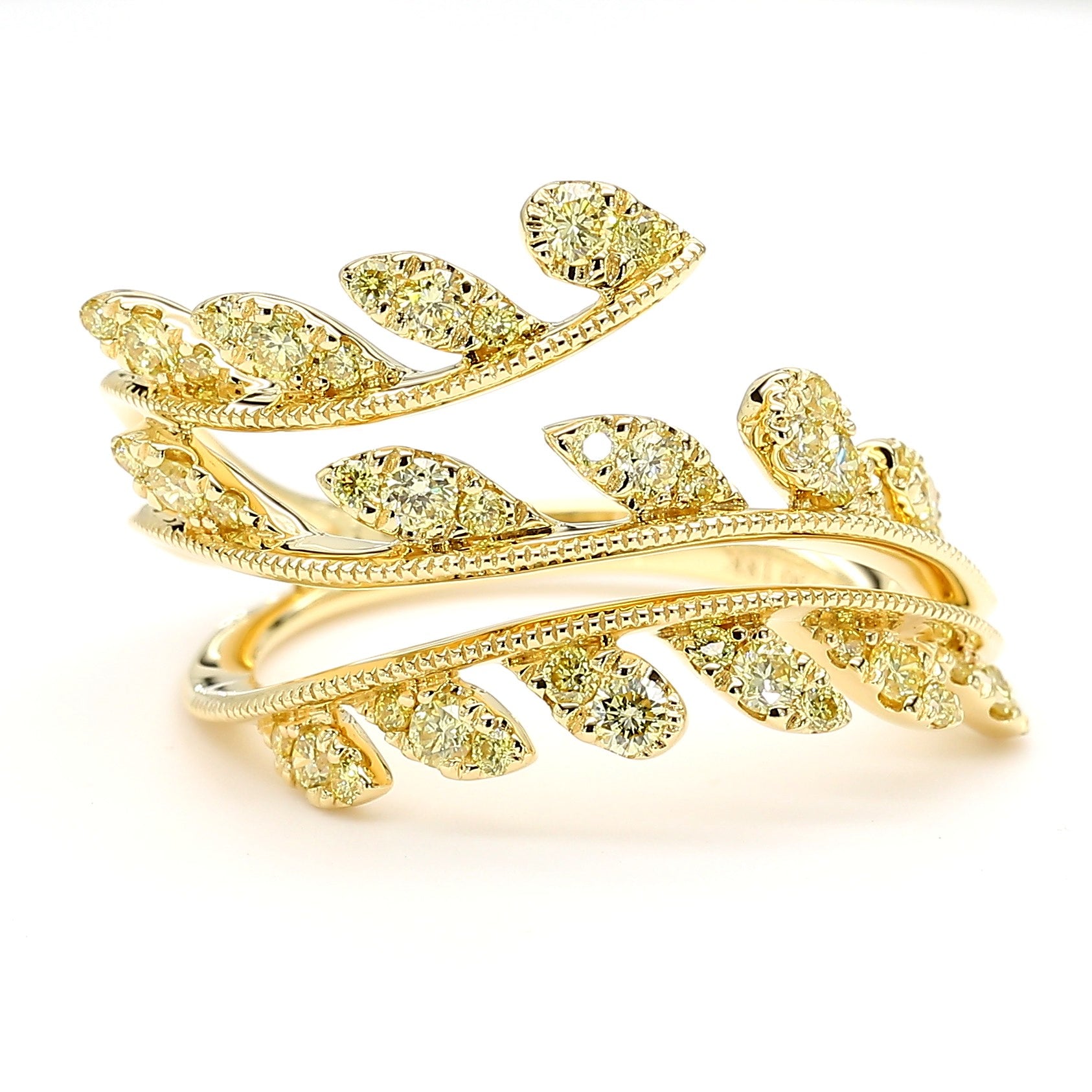Natural Yellow Round Diamond .58 Carat TW Yellow Gold Cocktail Ring