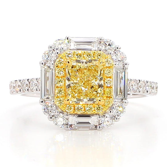 GIA Certified Natural Yellow Radiant Diamond 1.97 Carat TW Gold Cocktail Ring