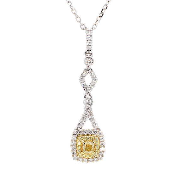 Natural Yellow Cushion Diamond 0.51 Carat TW Gold Drop Pendant