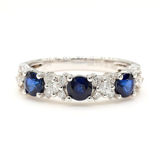 Natural Blue Round Sapphire and White Diamond 1.35 Carat TW Gold Cocktail Band