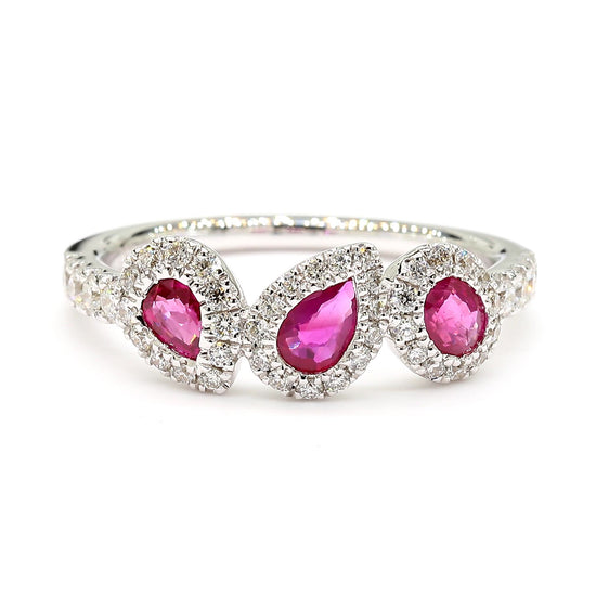 Natural Red Pear Ruby and White Diamond 1.10 Carat TW Gold Cocktail Ring