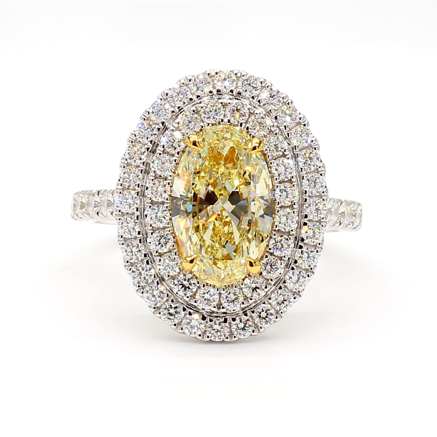 GIA Certified Natural Yellow Oval Diamond 2.99 Carat TW Gold Cocktail Ring