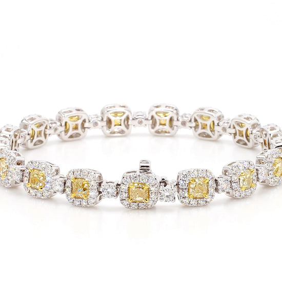 Natural Yellow Cushion Diamond 9.01 Carat TW Gold Tennis Bracelet