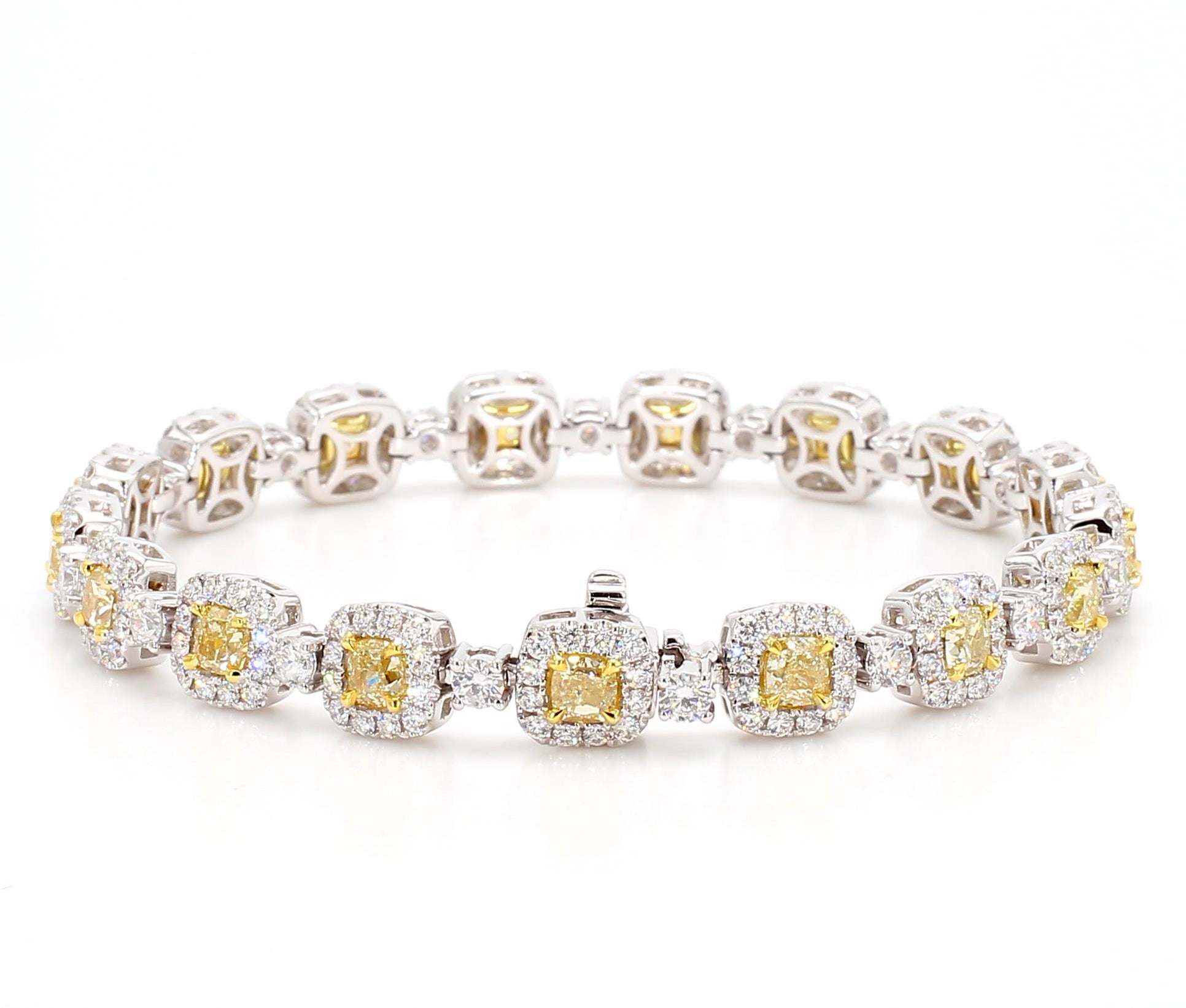 Natural Yellow Cushion Diamond 9.01 Carat TW Gold Tennis Bracelet