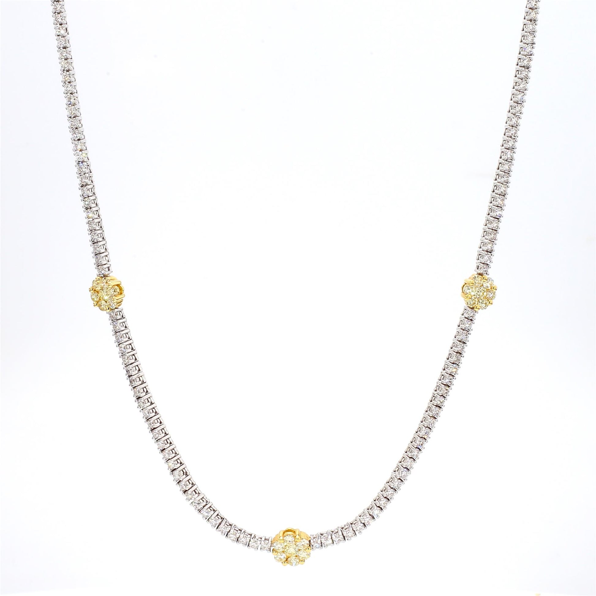 Natural Yellow Round Diamond 4.66 Carat TW Gold Drop Necklace