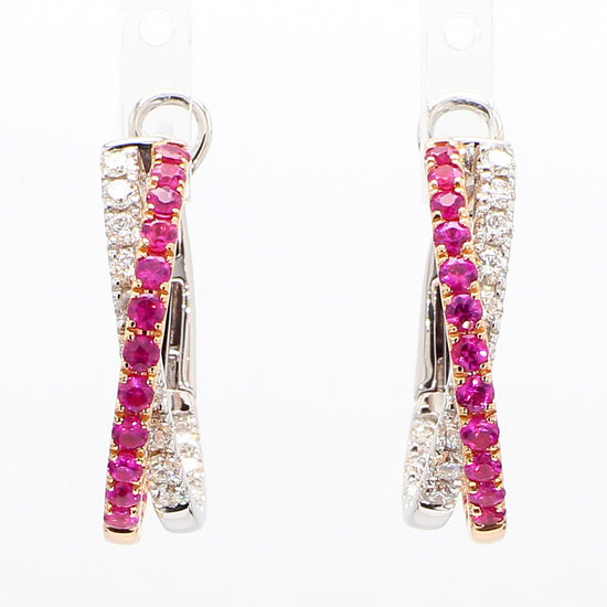 Natural Round Ruby and White Diamond 2.01 Carat TW Rose Gold Earrings