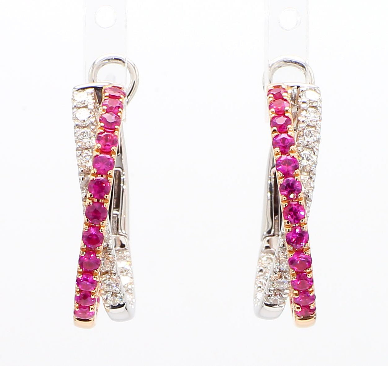 Natural Round Ruby and White Diamond 2.01 Carat TW Rose Gold Earrings