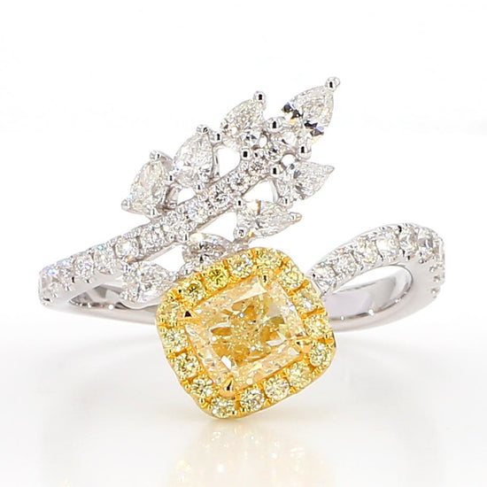 GIA Certified Natural Yellow Cushion Diamond 1.59 Carat TW Gold Cocktail Ring