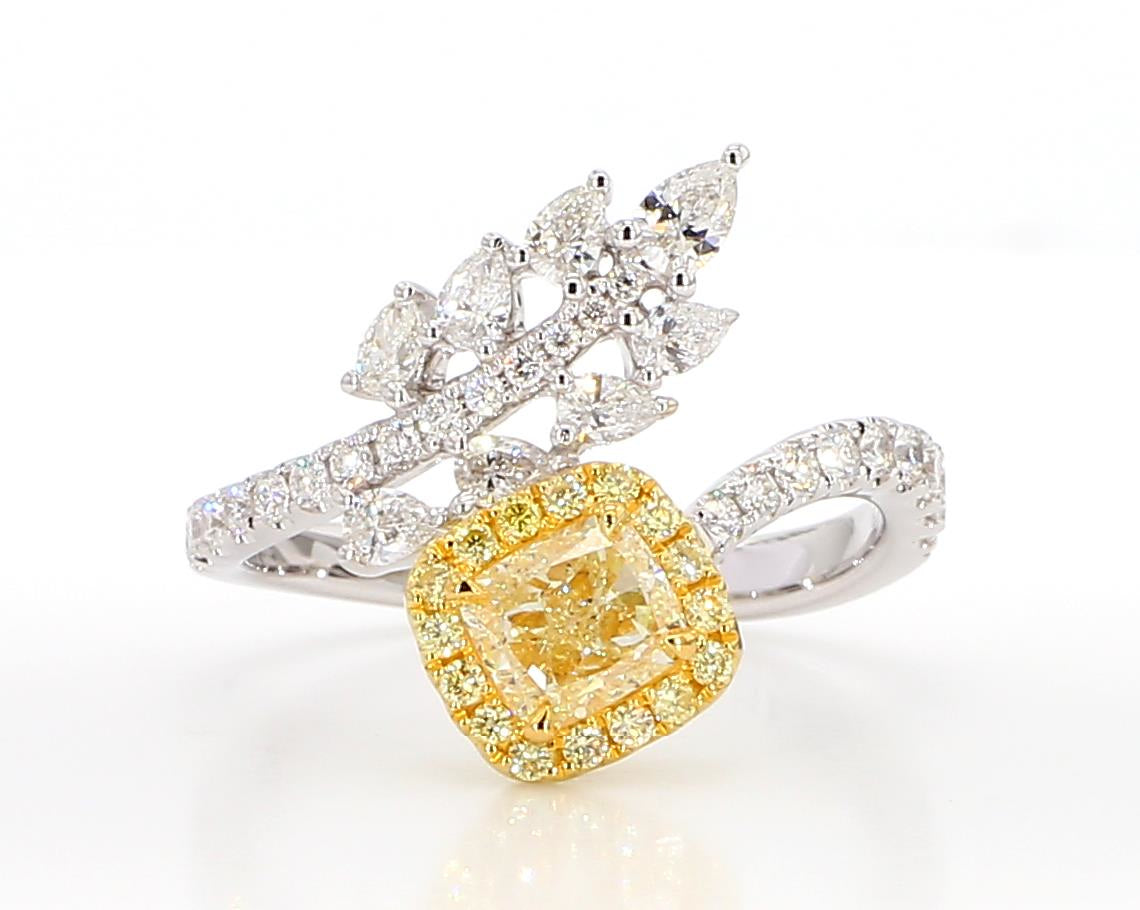 GIA Certified Natural Yellow Cushion Diamond 1.59 Carat TW Gold Cocktail Ring