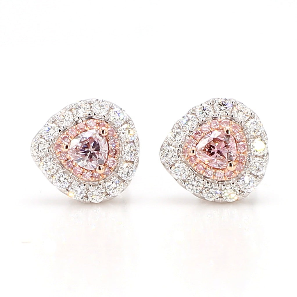 GIA Natural Fancy Brownish Pink Heart Diamond 0.76 Carat TW Gold Earrings
