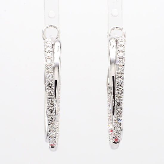 Natural White Round Diamond 1.45 Carat TW White Gold Loop Earrings