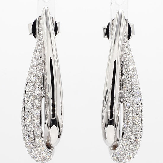 Natural White Round Diamond 2.02 Carat TW White Gold Loop Earrings