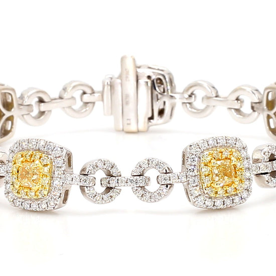 Natural Yellow Cushion Diamond 3.84 Carat TW Gold Tennis Bracelet