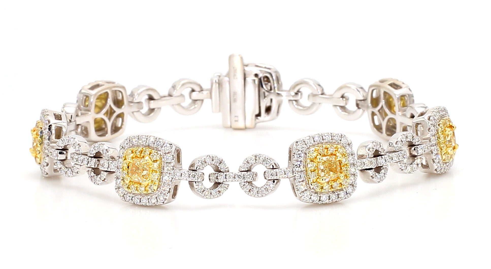 Natural Yellow Cushion Diamond 3.84 Carat TW Gold Tennis Bracelet