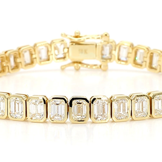 Natural White Emerald Diamond 8.50 Carat TW Yellow Gold Tennis Bracelet