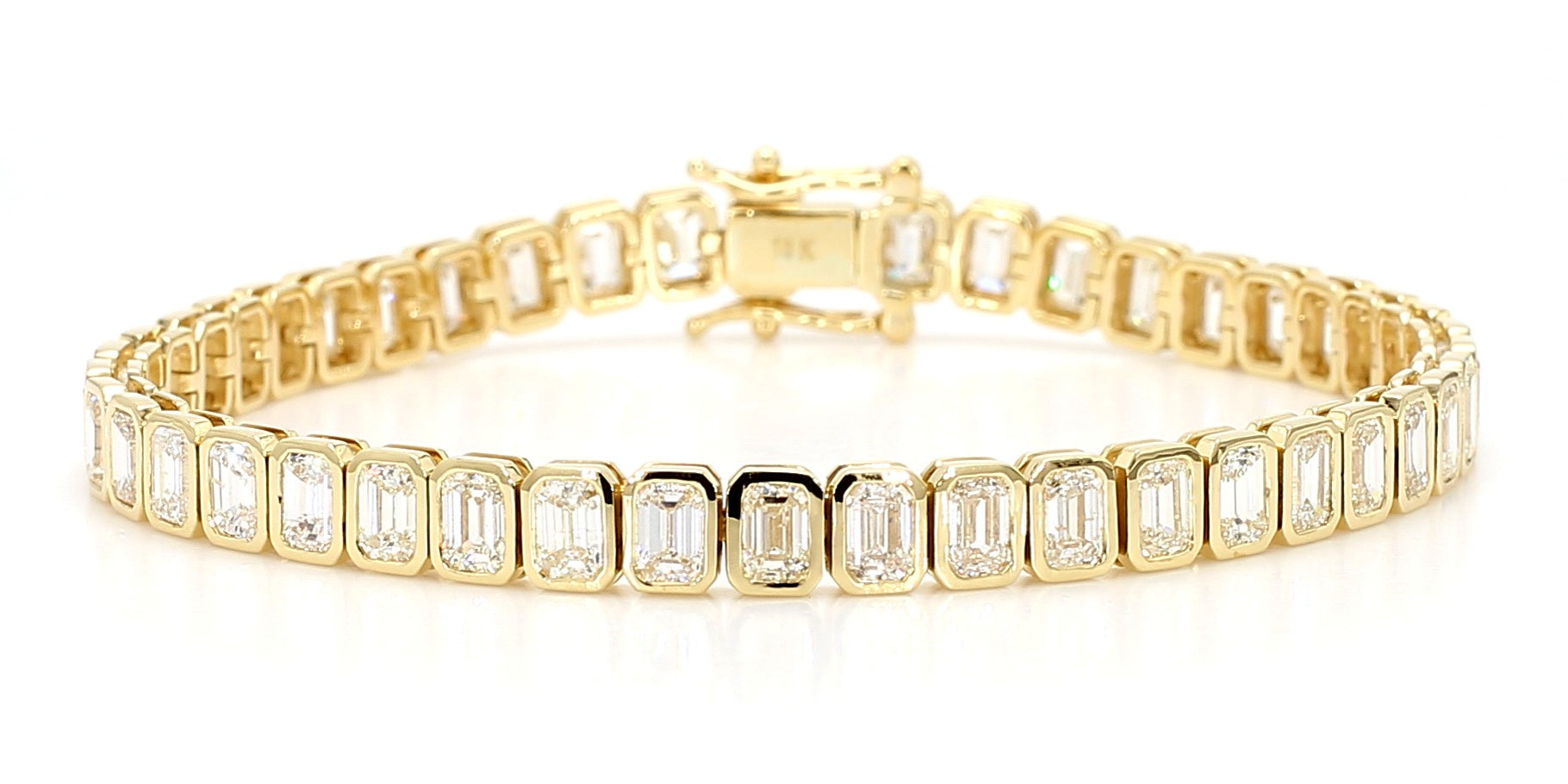 Natural White Emerald Diamond 8.50 Carat TW Yellow Gold Tennis Bracelet