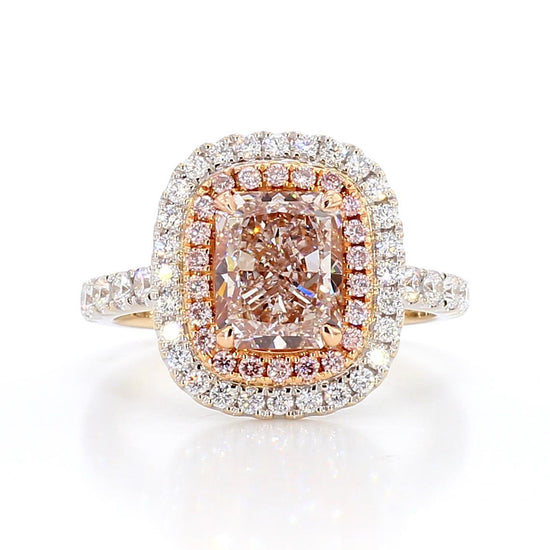 GIA Certified Natural Pink Radiant Diamond 2.92 Carat TW Gold Cocktail Ring