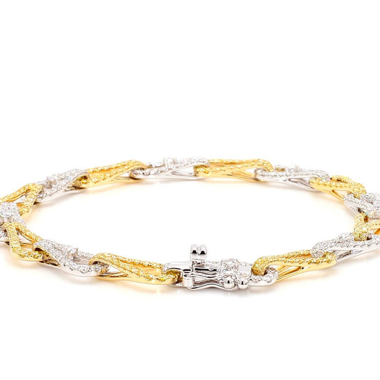 Natural Yellow Round and White Diamond 3.33 Carat TW Gold Link Bracelet