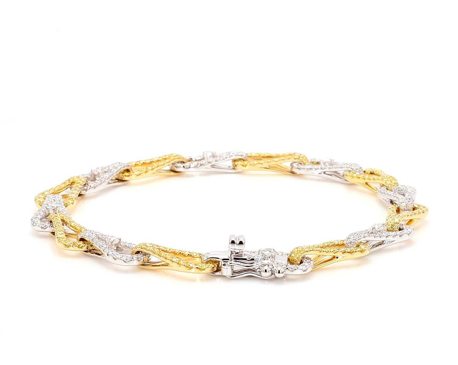 Natural Yellow Round and White Diamond 3.33 Carat TW Gold Link Bracelet