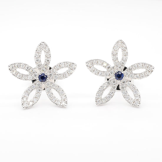 Natural Blue Round Sapphire and Diamond 0.59 Carat TW Gold Stud Earrings