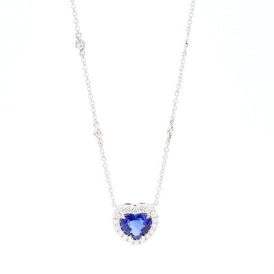 GIA Natural Blue Heart Sapphire and Diamond 2.14 Carat TW Gold Necklace