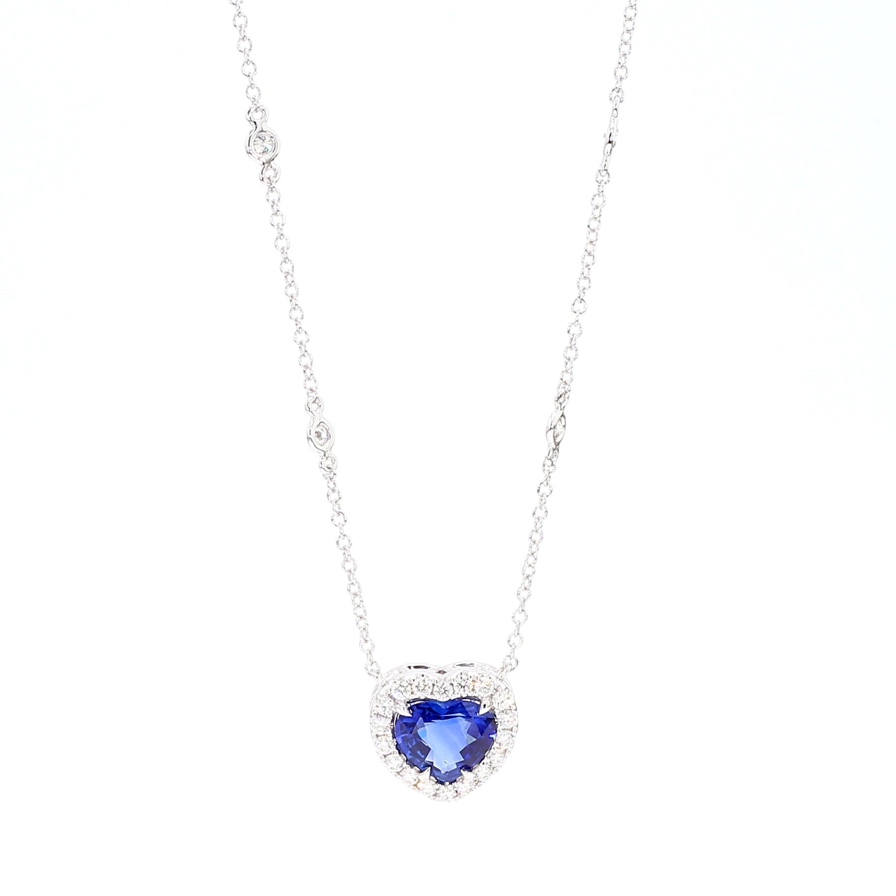 GIA Natural Blue Heart Sapphire and Diamond 2.14 Carat TW Gold Necklace