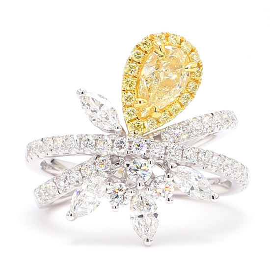 GIA Certified Natural Yellow Pear Diamond 2.06 Carat TW Gold Cocktail Ring