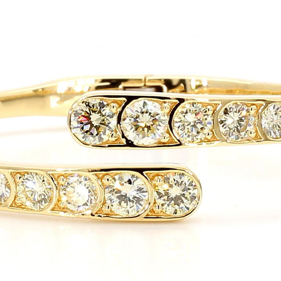 Natural White Round Diamond 4.14 Carat TW Yellow Gold Cuff Bracelet