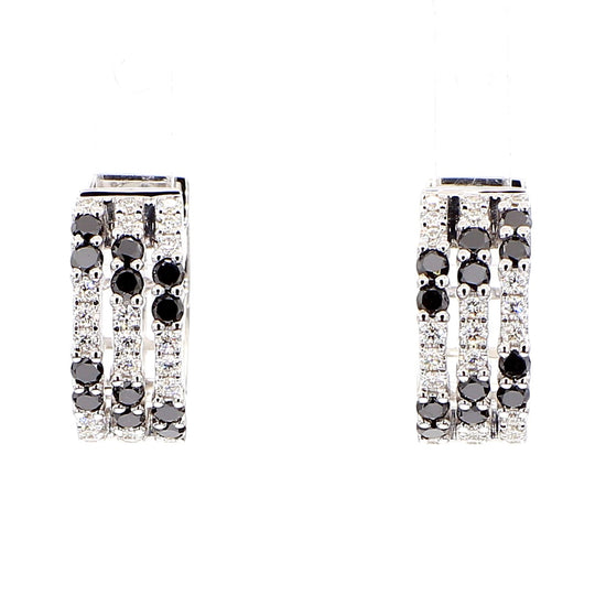 Black Round Diamond 0.65 Carat TW White Gold Hoop Earrings