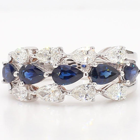 Natural Blue Pear Sapphire and White Diamond 2.38 Carat TW Gold Cocktail Band