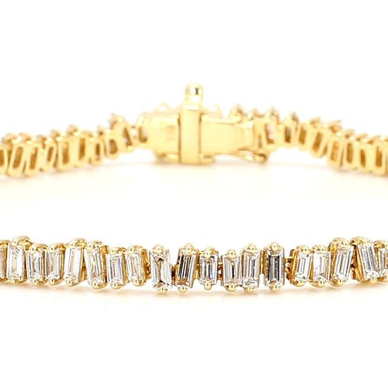 Natural White Baguette Diamond 2.95 Carat TW Yellow Gold Tennis Bracelet