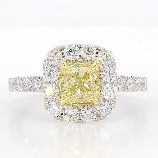 GIA Certified Natural Yellow Cushion Diamond 1.94 Carat TW Gold Cocktail Ring