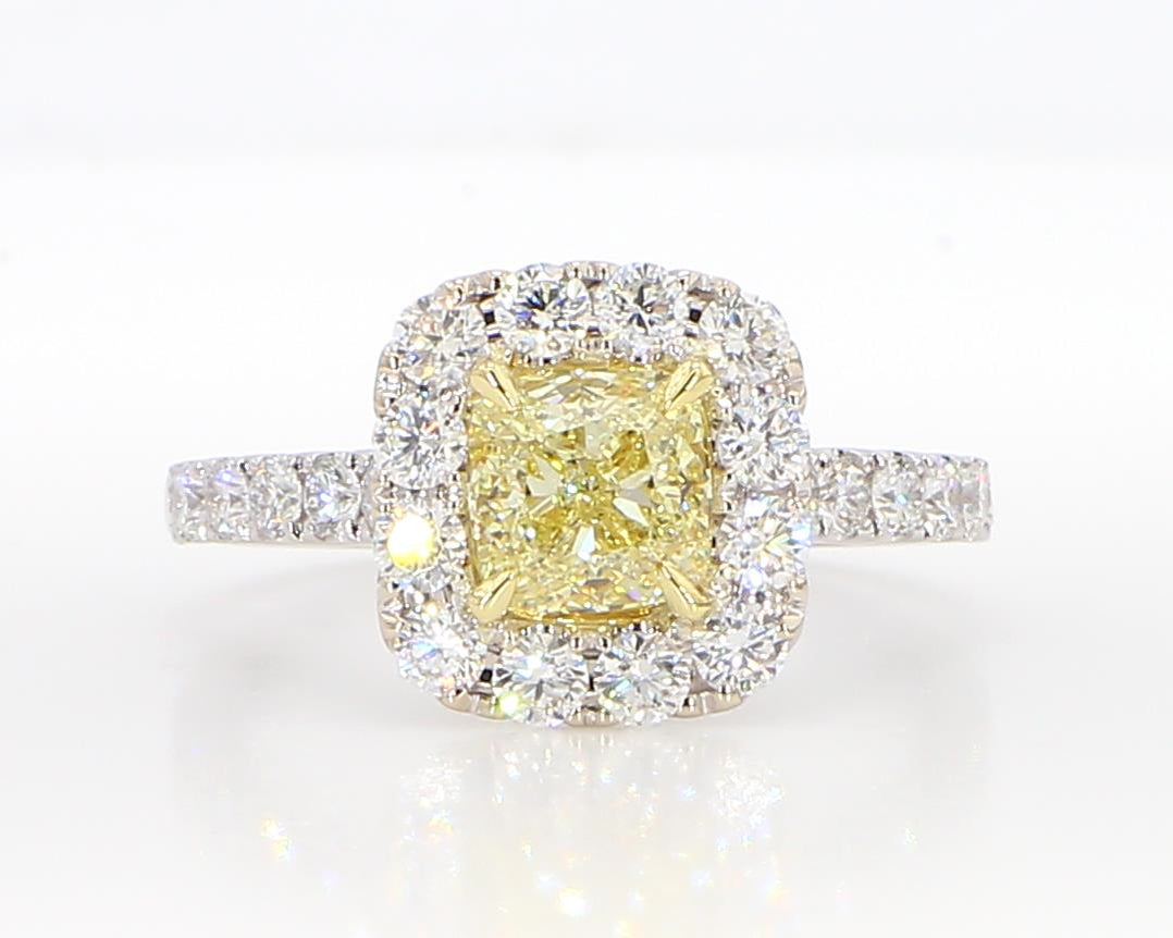 GIA Certified Natural Yellow Cushion Diamond 1.94 Carat TW Gold Cocktail Ring