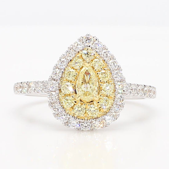 Natural Yellow Pear and White Diamond .86 Carat TW Platinum Cocktail Ring