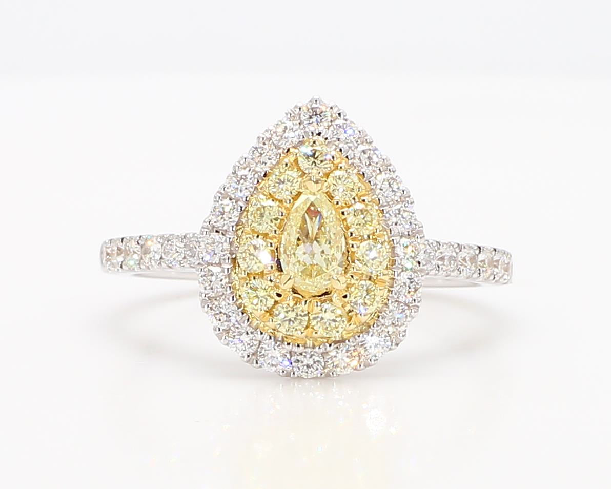 Natural Yellow Pear and White Diamond .86 Carat TW Platinum Cocktail Ring