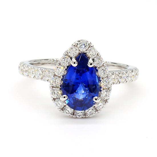 Natural Blue Pear Sapphire and White Diamond 2.22 Carat TW Gold Cocktail Ring