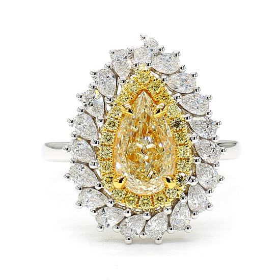 GIA Certified Natural Yellow Pear Diamond 2.66 Carat TW Gold Cocktail Ring
