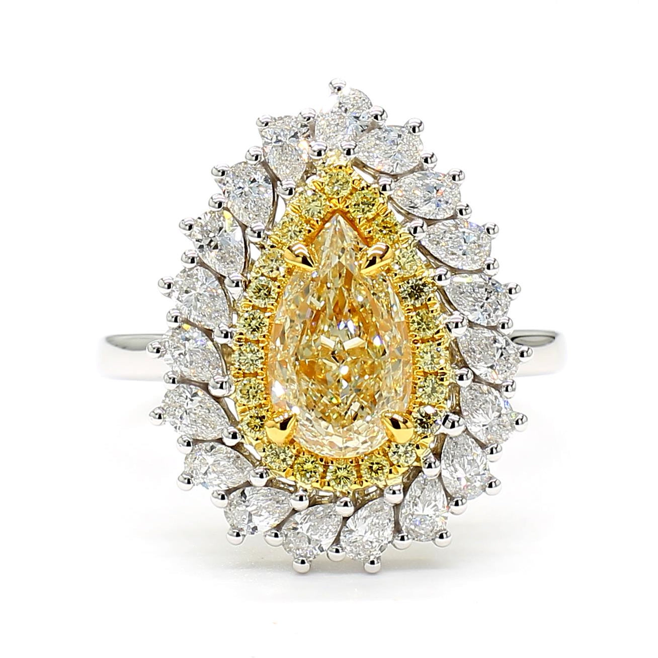 GIA Certified Natural Yellow Pear Diamond 2.66 Carat TW Gold Cocktail Ring