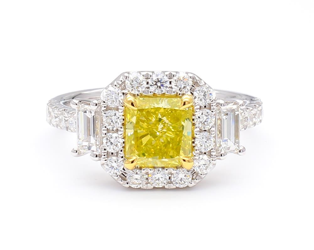 GIA Certified Natural Yellow Radiant Diamond 2.65 Carat TW Gold Cocktail Ring