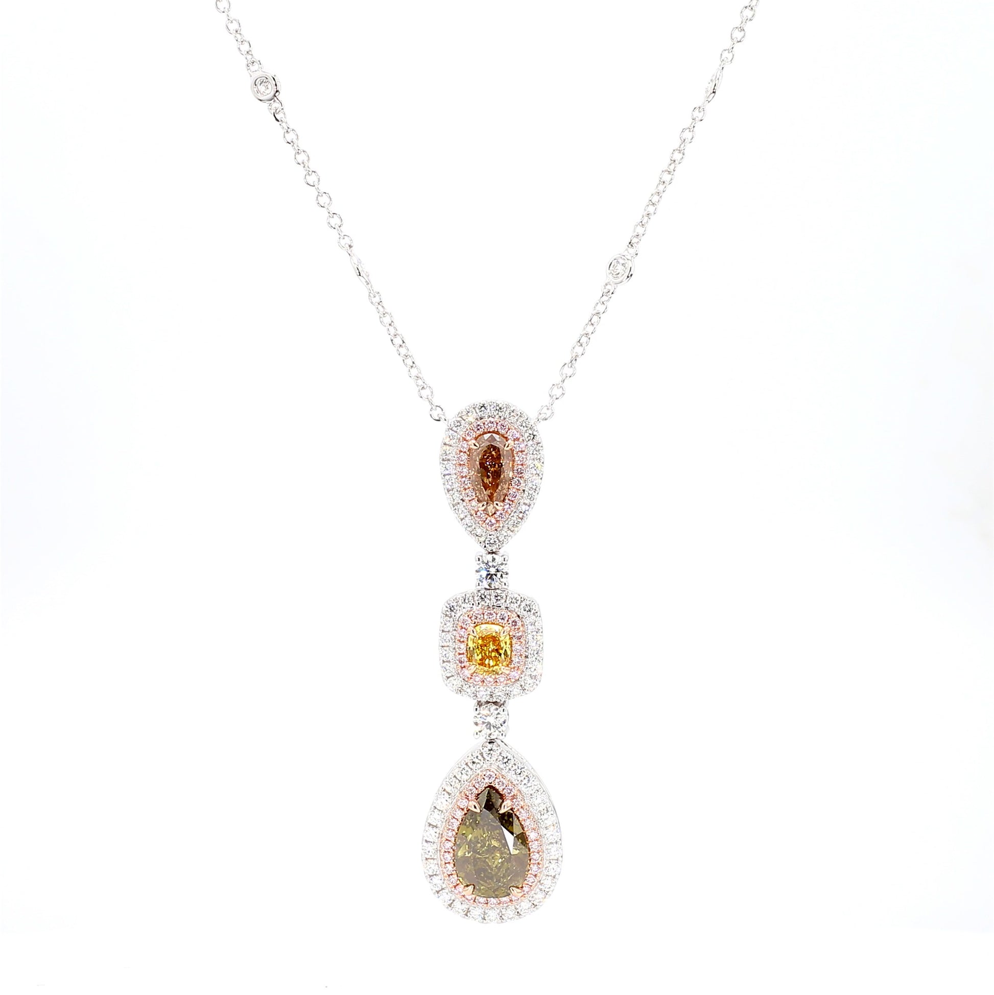 GIA Fancy Deep Brownish Greenish Yellow Pear Diamond 5.52 CTS Gold Necklace