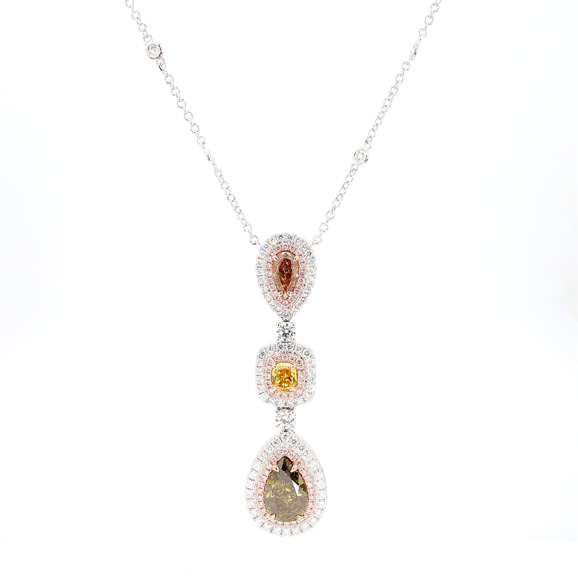 GIA Fancy Deep Brownish Greenish Yellow Pear Diamond 5.52 CTS Gold Necklace