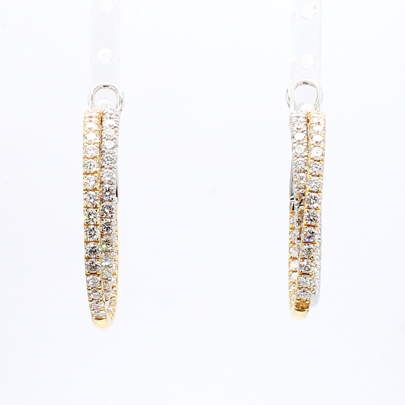 Natural White Round Diamond 2.66 Carat TW Gold Hoop Earrings